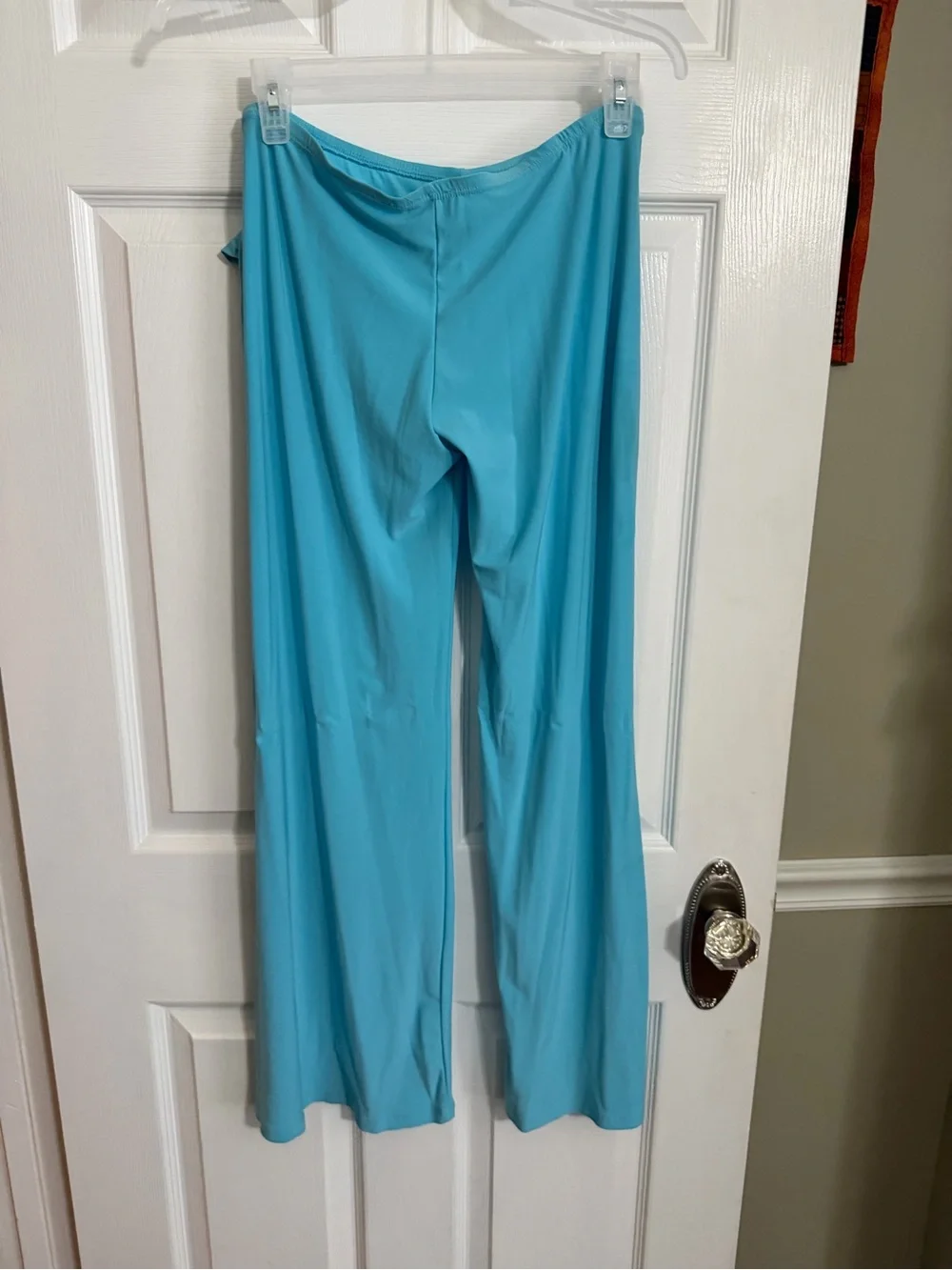 Women’s Turquoise Wide-Leg Pants with Ring Accent,Large, silky